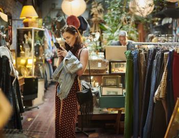 woman in a vintage clothing shop