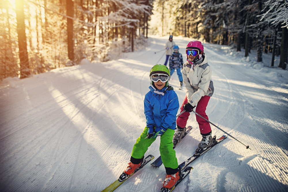 family skiing