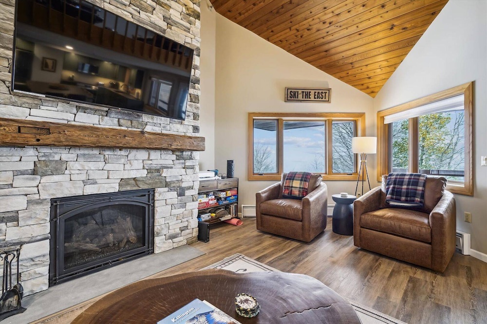 living room of a killington spring rental 