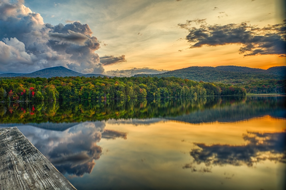 pond in Killington at sunset