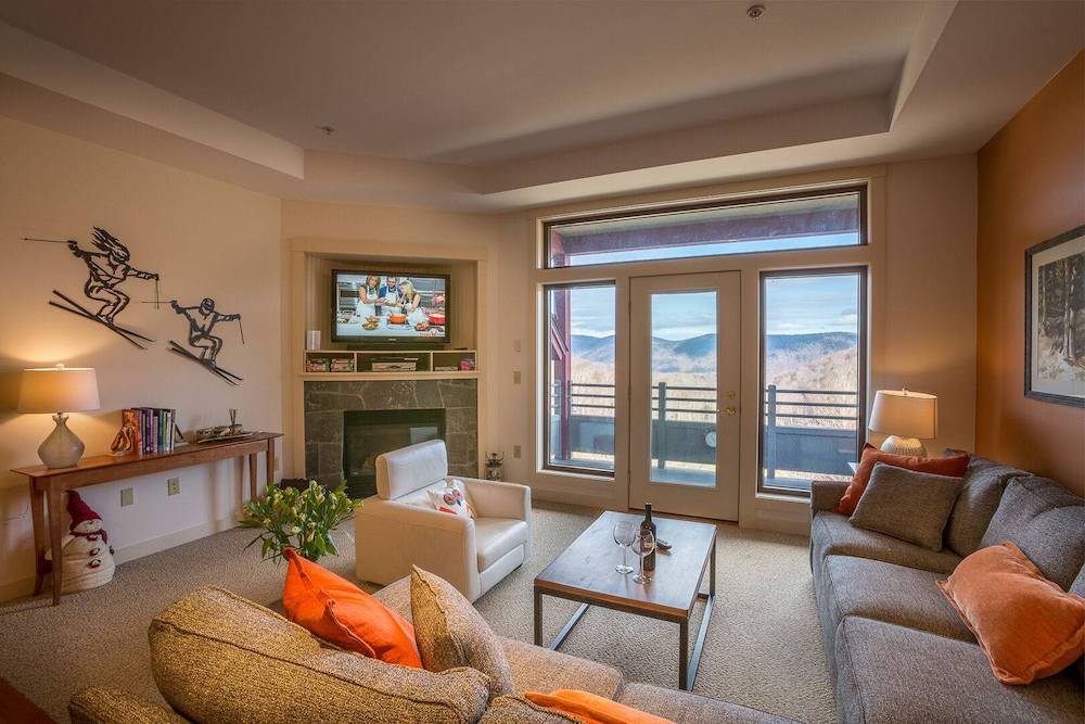 living room view of vacation rental in Killington, Vt.